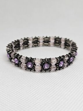 Vintage Gothic Purple Crystal Tennis Bracelet Black Tone Y2K